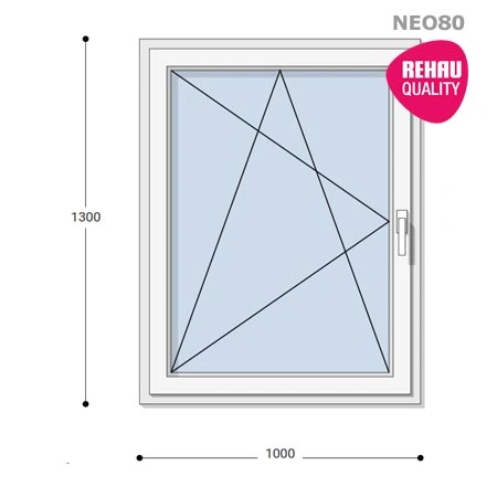 100x130 Műanyag ablak, Egyszárnyú, Bukó/Nyíló, Neo80 Rehau