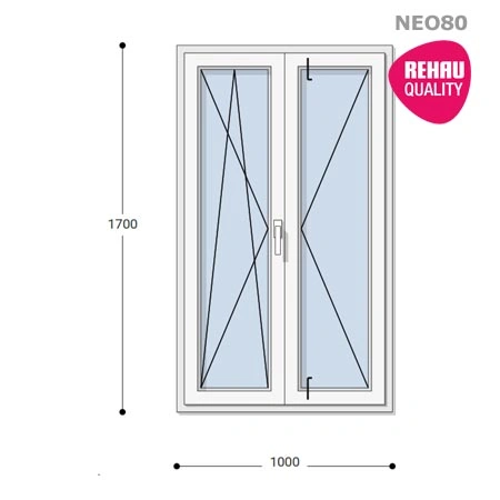 100x170 Műanyag ablak, Középen Felnyíló, Bukó/Nyíló+Nyíló, Neo80 Rehau
