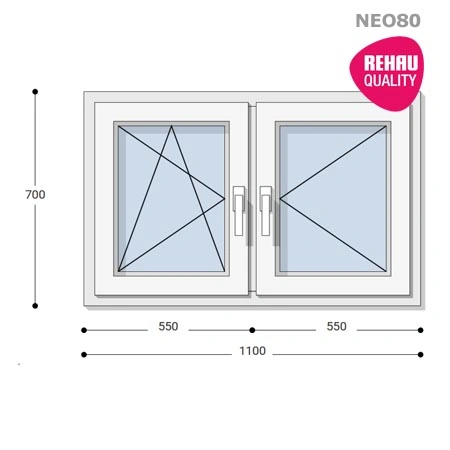 110x70 Műanyag ablak, Kétszárnyú, Bukó/Nyíló+Nyíló, Neo80 Rehau