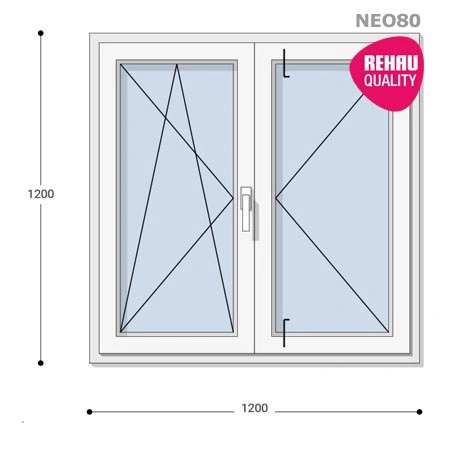 120x120 Műanyag ablak, Középen Felnyíló, Bukó/Nyíló+Nyíló, Neo80 Rehau