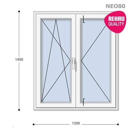 120x140 Műanyag ablak, Középen Felnyíló, Bukó/Nyíló+Nyíló, Neo80 Rehau