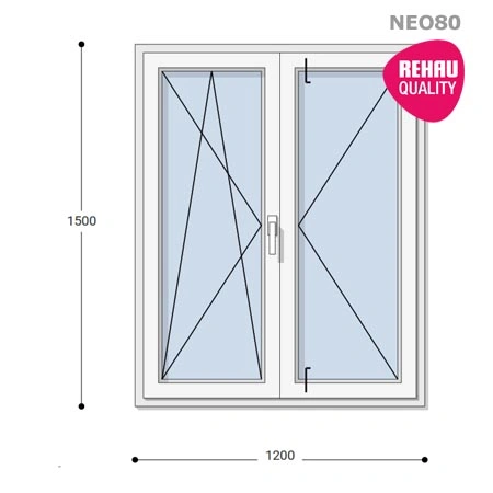 120x150 Műanyag ablak, Középen Felnyíló, Bukó/Nyíló+Nyíló, Neo80 Rehau
