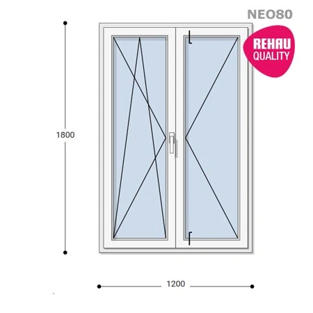120x180 Műanyag ablak, Középen Felnyíló, Bukó/Nyíló+Nyíló, Neo80 Rehau