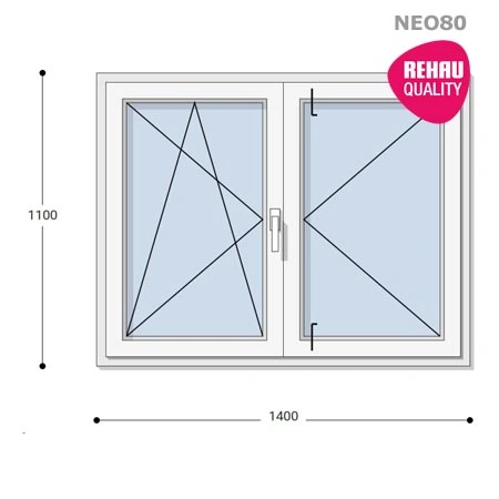 140x110 Műanyag ablak, Középen Felnyíló, Bukó/Nyíló+Nyíló, Neo80 Rehau