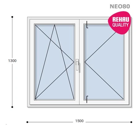 150x130 Műanyag ablak, Középen Felnyíló, Bukó/Nyíló+Nyíló, Neo80 Rehau
