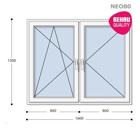 160x130 Műanyag ablak, Kétszárnyú, Bukó/Nyíló+Nyíló, Neo80 Rehau