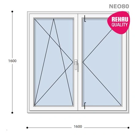 160x160 Műanyag ablak, Középen Felnyíló, Bukó/Nyíló+Nyíló, Neo80 Rehau