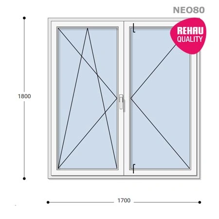 170x180 Műanyag ablak, Középen Felnyíló, Bukó/Nyíló+Nyíló, Neo80 Rehau