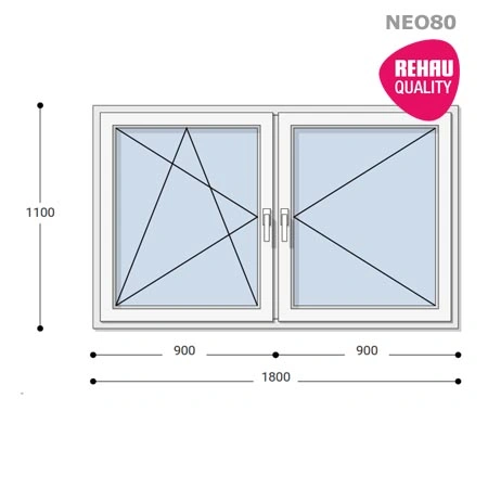 180x110 Műanyag ablak, Kétszárnyú, Bukó/Nyíló+Nyíló, Neo80 Rehau