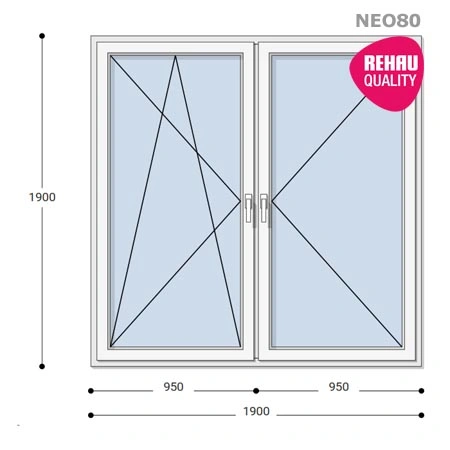 190x190 Műanyag ablak, Kétszárnyú, Bukó/Nyíló+Nyíló, Neo80 Rehau