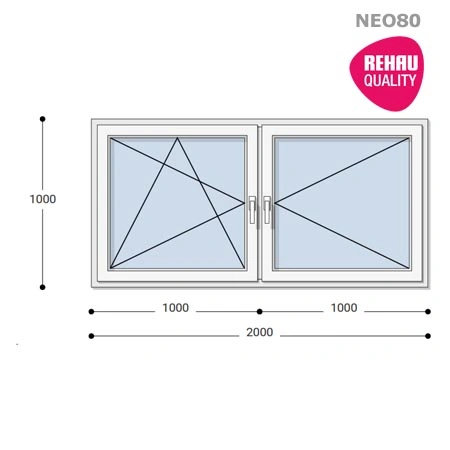 200x100 Műanyag ablak, Kétszárnyú, Bukó/Nyíló+Nyíló, Neo80 Rehau