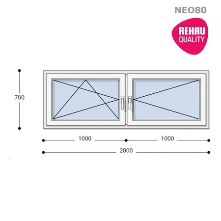 200x70 Műanyag ablak, Kétszárnyú, Bukó/Nyíló+Nyíló, Neo80 Rehau