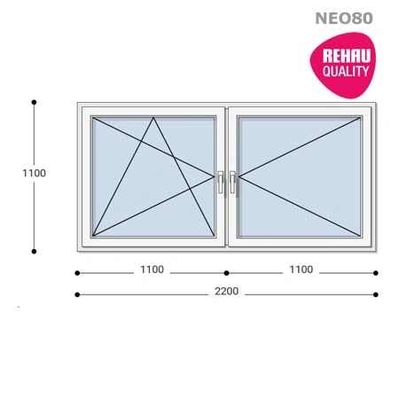 220x110 Műanyag ablak, Kétszárnyú, Bukó/Nyíló+Nyíló, Neo80 Rehau