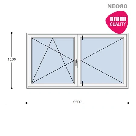 220x120 Műanyag ablak, Középen Felnyíló, Bukó/Nyíló+Nyíló, Neo80 Rehau