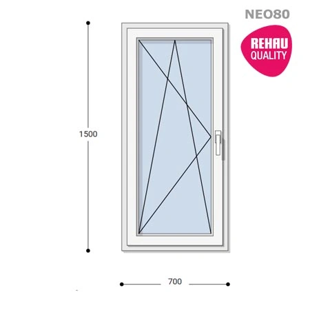 70x150 Műanyag ablak, Egyszárnyú, Bukó/Nyíló, Neo80 Rehau