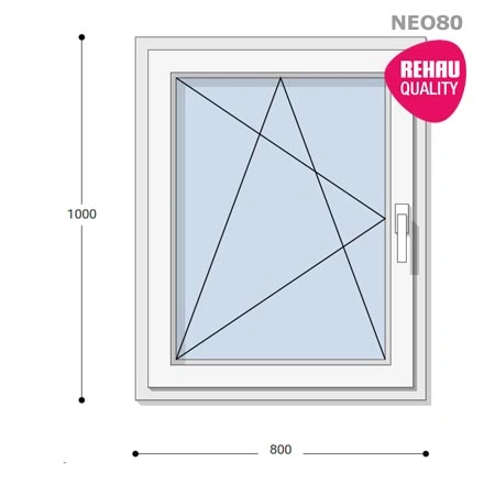 80x100 Műanyag ablak, Egyszárnyú, Bukó/Nyíló, Neo80 Rehau