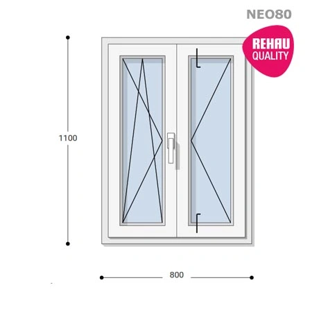 80x110 Műanyag ablak, Középen Felnyíló, Bukó/Nyíló+Nyíló, Neo80 Rehau