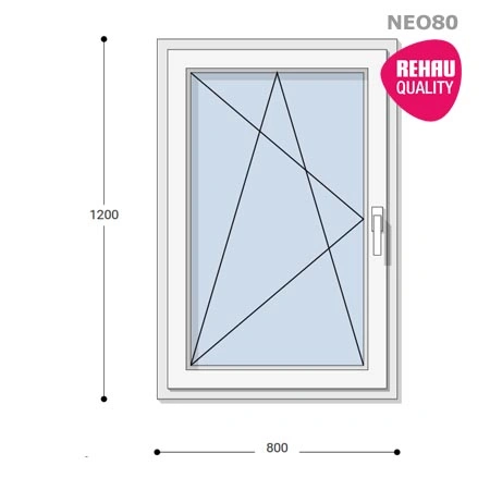 80x120 Műanyag ablak, Egyszárnyú, Bukó/Nyíló, Neo80 Rehau