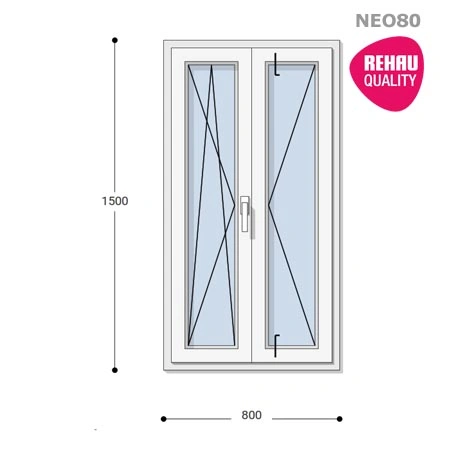 80x150 Műanyag ablak, Középen Felnyíló, Bukó/Nyíló+Nyíló, Neo80 Rehau