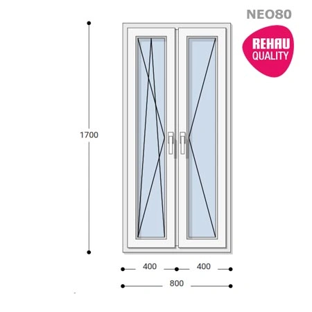 80x170 Műanyag ablak, Kétszárnyú, Bukó/Nyíló+Nyíló, Neo80 Rehau