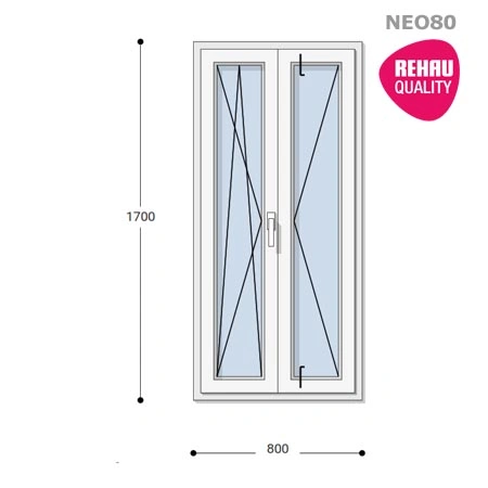 80x170 Műanyag ablak, Középen Felnyíló, Bukó/Nyíló+Nyíló, Neo80 Rehau