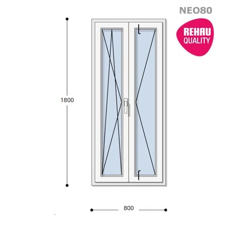 80x180 Műanyag ablak, Középen Felnyíló, Bukó/Nyíló+Nyíló, Neo80 Rehau