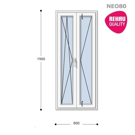 80x190 Műanyag ablak, Középen Felnyíló, Bukó/Nyíló+Nyíló, Neo80 Rehau