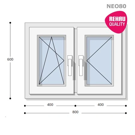 80x60 Műanyag ablak, Kétszárnyú, Bukó/Nyíló+Nyíló, Neo80 Rehau