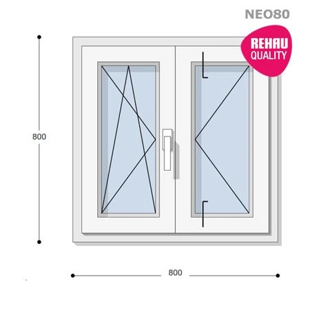 80x80 Műanyag ablak, Középen Felnyíló, Bukó/Nyíló+Nyíló, Neo80 Rehau