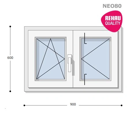 90x60 Műanyag ablak, Középen Felnyíló, Bukó/Nyíló+Nyíló, Neo80 Rehau