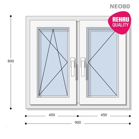 90x80 Műanyag ablak, Kétszárnyú, Bukó/Nyíló+Nyíló, Neo80 Rehau