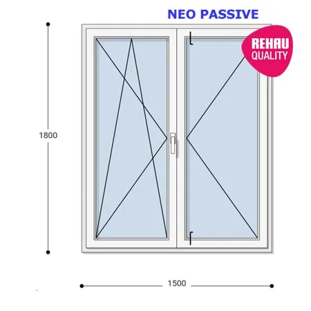 150x180 Műanyag ablak, Középen Felnyíló, Bukó/Nyíló+Nyíló, Neo Passive Rehau