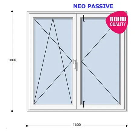 160x160 Műanyag ablak, Középen Felnyíló, Bukó/Nyíló+Nyíló, Neo Passive Rehau