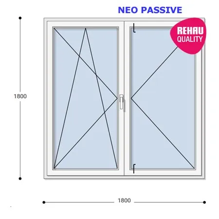 180x180 Műanyag ablak, Középen Felnyíló, Bukó/Nyíló+Nyíló, Neo Passive Rehau