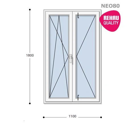 110x180 Műanyag ablak, Középen Felnyíló, Bukó/Nyíló+Nyíló, Neo80 Rehau