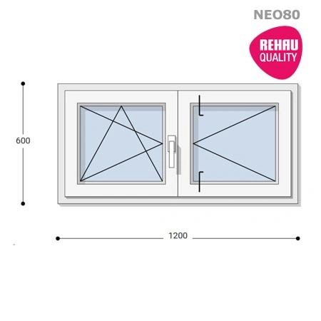 120x60 Műanyag ablak, Középen Felnyíló, Bukó/Nyíló+Nyíló, Neo80 Rehau