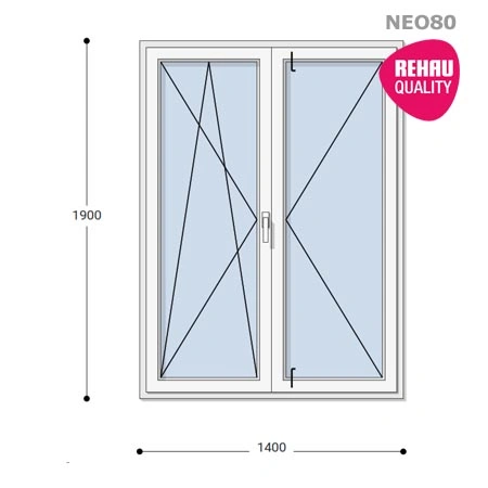 140x190 Műanyag ablak, Középen Felnyíló, Bukó/Nyíló+Nyíló, Neo80 Rehau