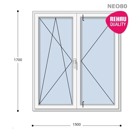 150x170 Műanyag ablak, Középen Felnyíló, Bukó/Nyíló+Nyíló, Neo80 Rehau
