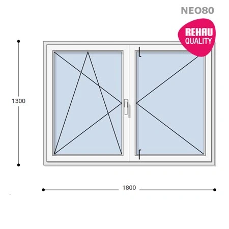 180x130 Műanyag ablak, Középen Felnyíló, Bukó/Nyíló+Nyíló, Neo80 Rehau