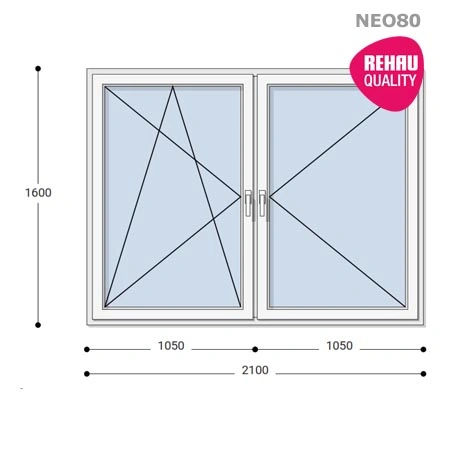 210x160 Műanyag ablak, Kétszárnyú, Bukó/Nyíló+Nyíló, Neo80 Rehau