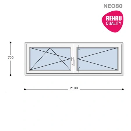 210x70 Műanyag ablak, Középen Felnyíló, Bukó/Nyíló+Nyíló, Neo80 Rehau