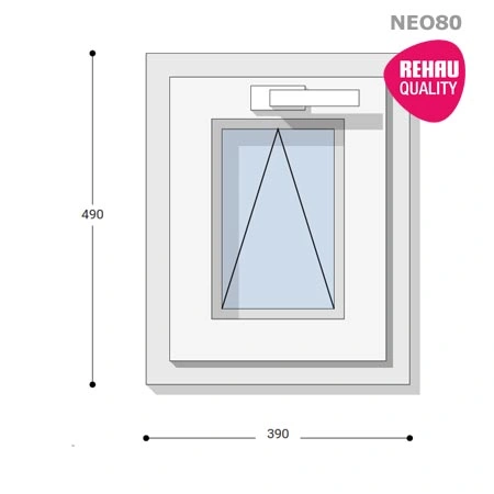 39x49 Műanyag ablak, Egyszárnyú, Bukó, Neo80 Rehau