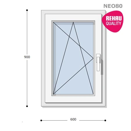 60x90 Műanyag ablak, Egyszárnyú, Bukó/Nyíló, Neo80 Rehau