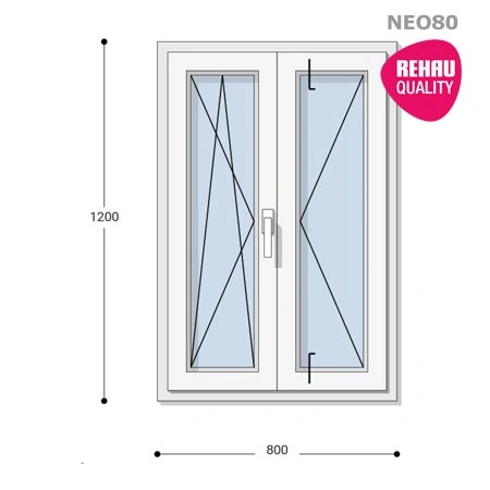 80x120 Műanyag ablak, Középen Felnyíló, Bukó/Nyíló+Nyíló, Neo80 Rehau