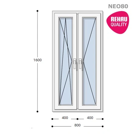 80x160 Műanyag ablak, Kétszárnyú, Bukó/Nyíló+Nyíló, Neo80 Rehau