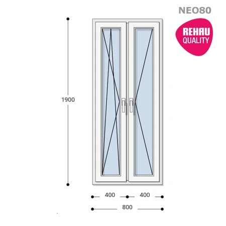 80x190 Műanyag ablak, Kétszárnyú, Bukó/Nyíló+Nyíló, Neo80 Rehau
