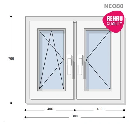 80x70 Műanyag ablak, Kétszárnyú, Bukó/Nyíló+Nyíló, Neo80 Rehau