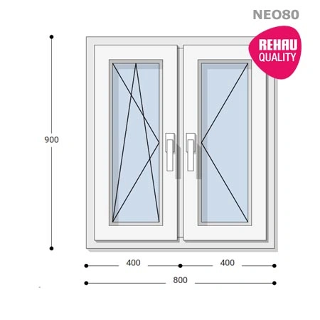 80x90 Műanyag ablak, Kétszárnyú, Bukó/Nyíló+Nyíló, Neo80 Rehau