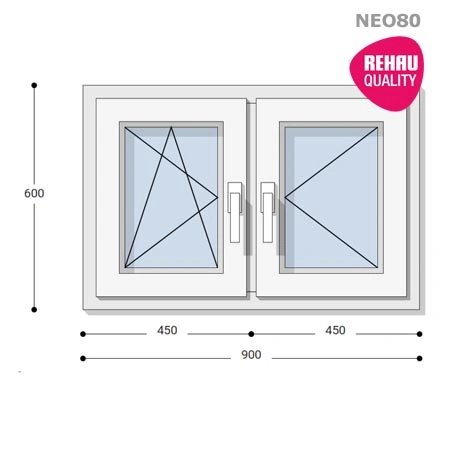 90x60 Műanyag ablak, Kétszárnyú, Bukó/Nyíló+Nyíló, Neo80 Rehau