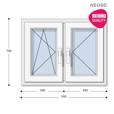 90x70 Műanyag ablak, Kétszárnyú, Bukó/Nyíló+Nyíló, Neo80 Rehau